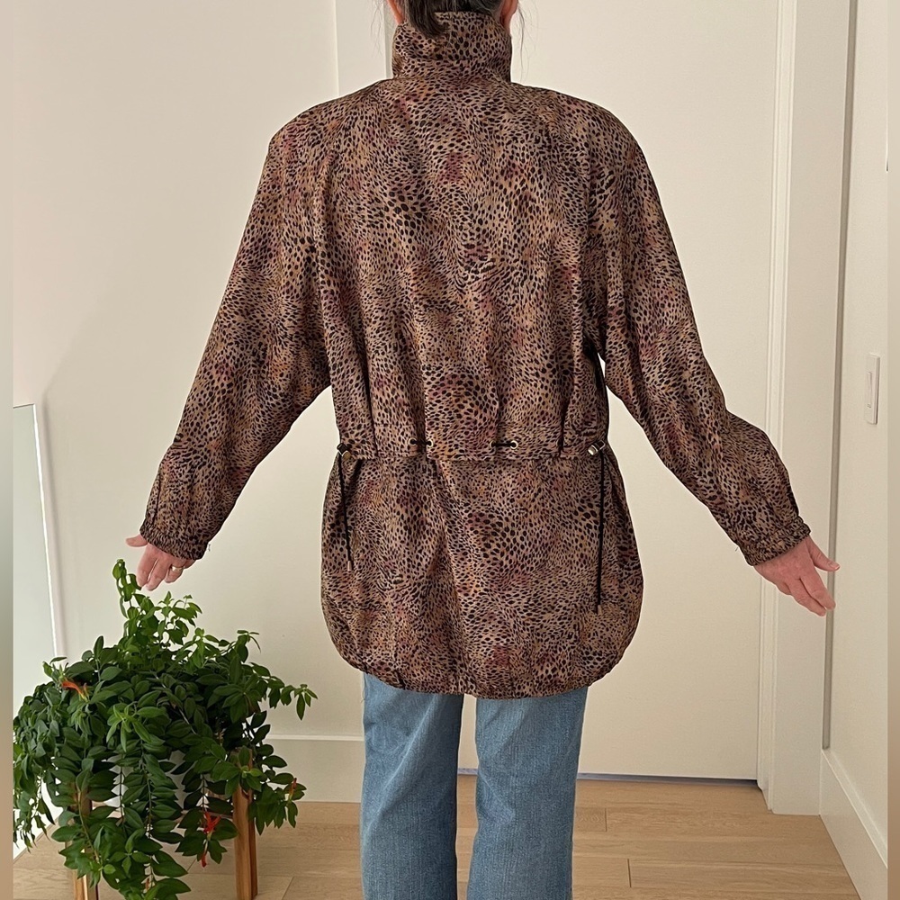 NOVELTI Vintage Animal Print Button Front Lined Coat 80's Shoulder Pads Leopard - Picture 8 of 17